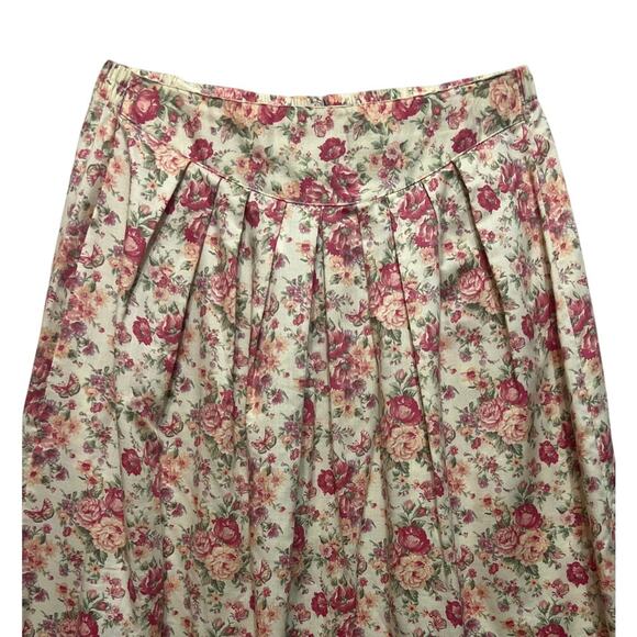 Vintage 80s Fritzi California Size Medium Linen Look Floral A Line Yoke Skirt - Picture 3 of 8